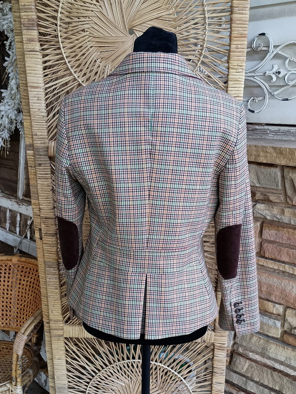 Talbots Women's Multi-Check Blazer in Tan, Brown & Olive W/Elbow Patches_8P